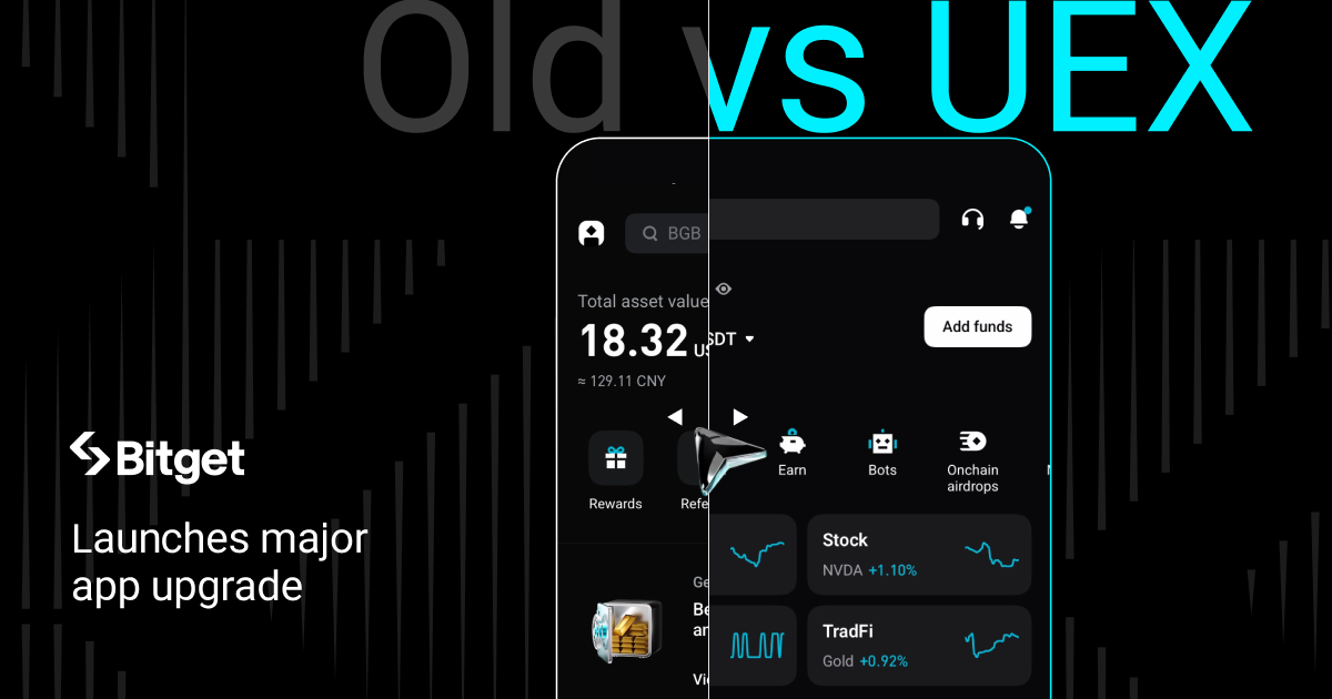 Bitget 推出重大应用升级，为 1.2 亿用户打造统一界面， 整合加密货币、股票、链上与 TradFi 市场